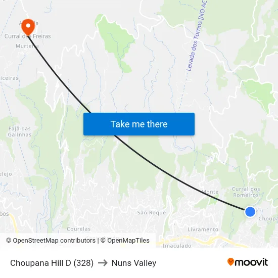 Choupana Hill  D (328) to Nuns Valley map
