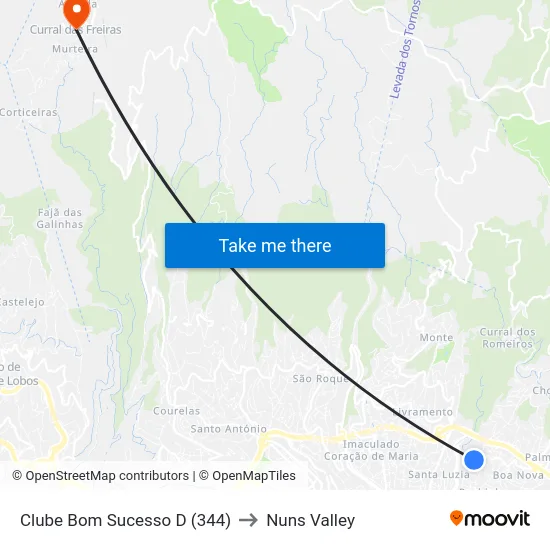 Clube Bom Sucesso  D (344) to Nuns Valley map
