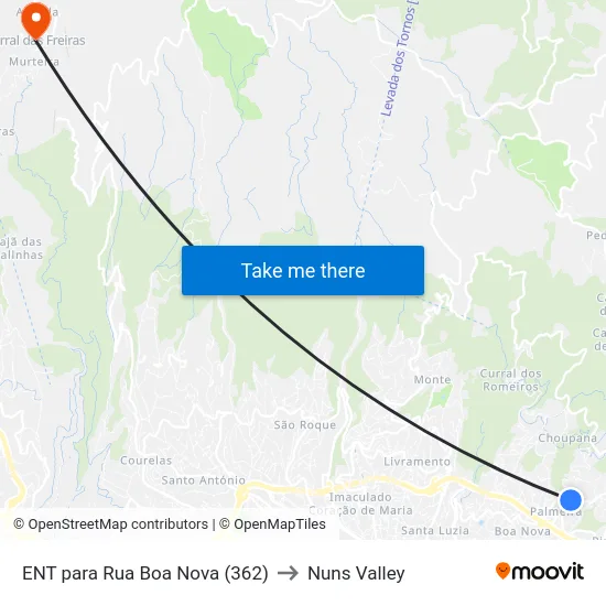ENT para Rua Boa Nova (362) to Nuns Valley map