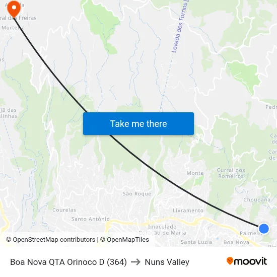 Boa Nova  QTA Orinoco  D (364) to Nuns Valley map