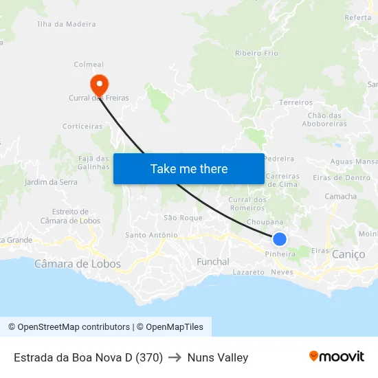 Estrada da Boa Nova  D (370) to Nuns Valley map