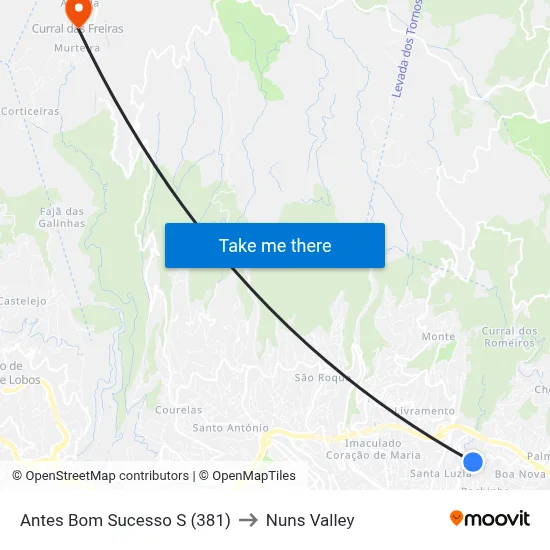 Antes Bom Sucesso  S (381) to Nuns Valley map