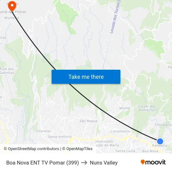 Boa Nova  ENT TV Pomar (399) to Nuns Valley map