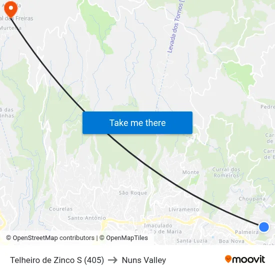 Telheiro de Zinco  S (405) to Nuns Valley map