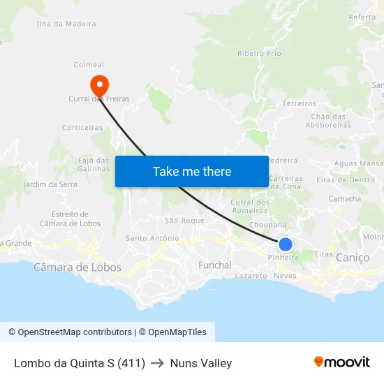 Lombo da Quinta  S (411) to Nuns Valley map