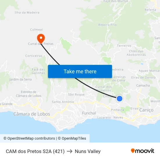 CAM dos Pretos  S2A (421) to Nuns Valley map