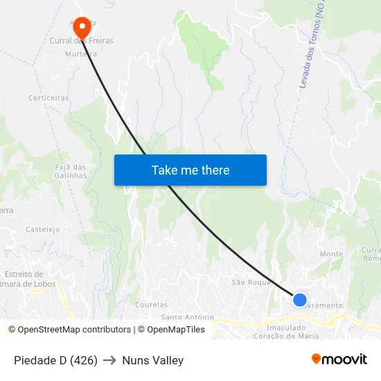 Piedade  D (426) to Nuns Valley map