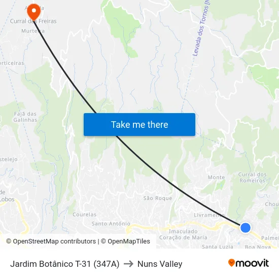 Jardim Botânico  T-31 (347A) to Nuns Valley map