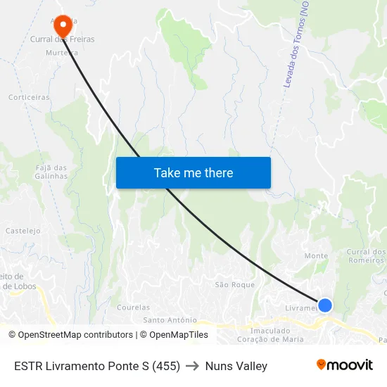 ESTR Livramento  Ponte  S (455) to Nuns Valley map