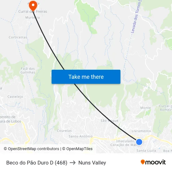 Beco do Pão Duro  D (468) to Nuns Valley map