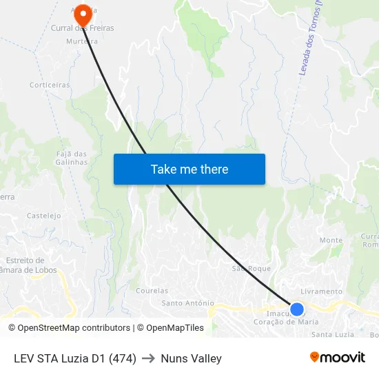 LEV STA Luzia  D1 (474) to Nuns Valley map