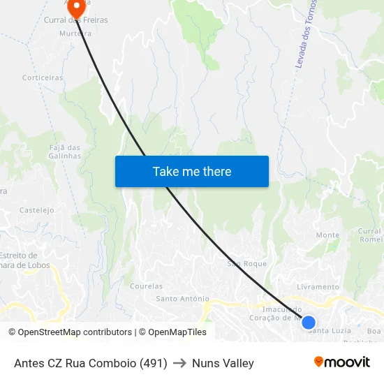 Antes CZ Rua Comboio (491) to Nuns Valley map