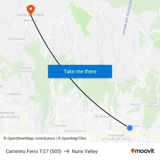 Caminho Ferro  T-27 (505) to Nuns Valley map