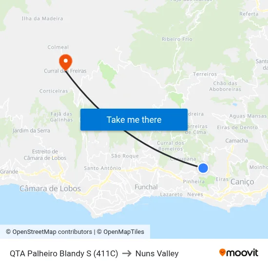 QTA Palheiro  Blandy  S (411C) to Nuns Valley map