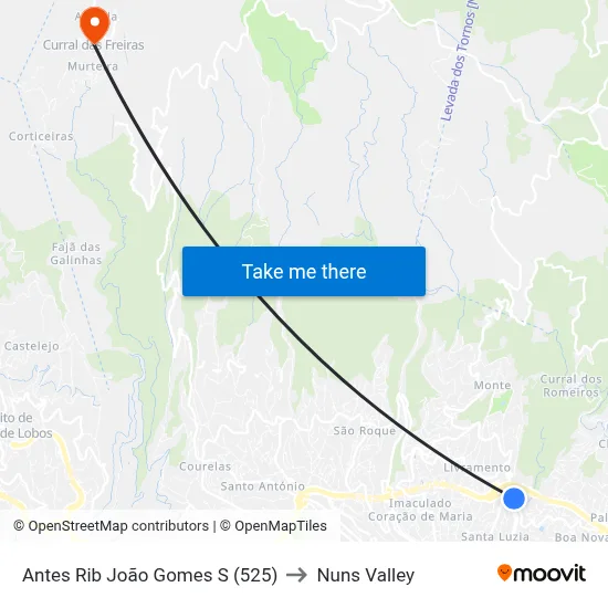 Antes Rib João Gomes  S (525) to Nuns Valley map