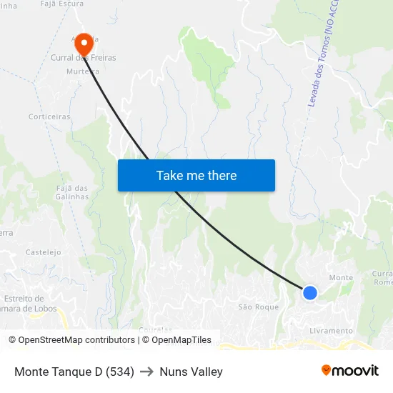 Monte  Tanque  D (534) to Nuns Valley map