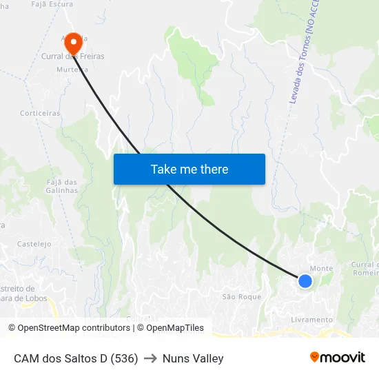 CAM dos Saltos  D (536) to Nuns Valley map