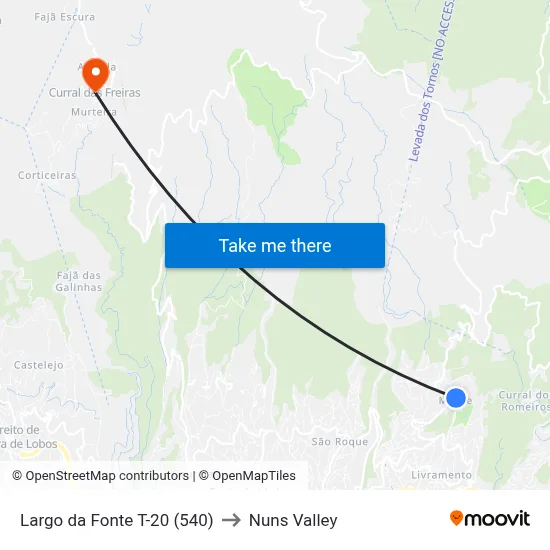 Largo da Fonte  T-20 (540) to Nuns Valley map