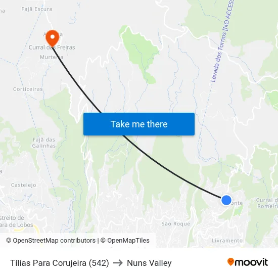 Tílias  Para Corujeira (542) to Nuns Valley map