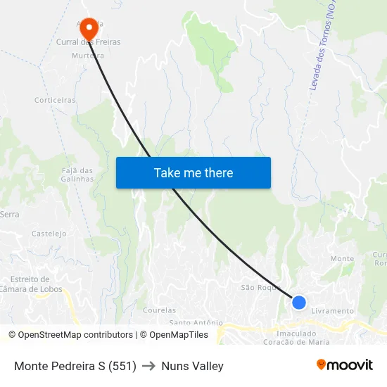 Monte  Pedreira  S (551) to Nuns Valley map