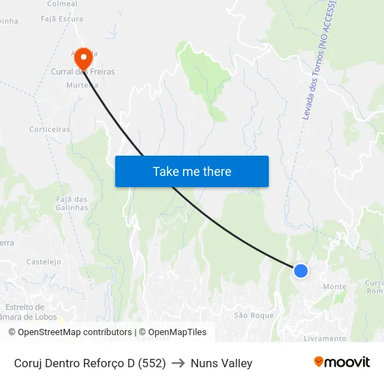 Coruj Dentro  Reforço  D (552) to Nuns Valley map