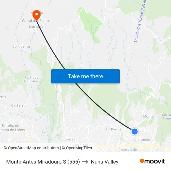 Monte  Antes Miradouro  S (555) to Nuns Valley map