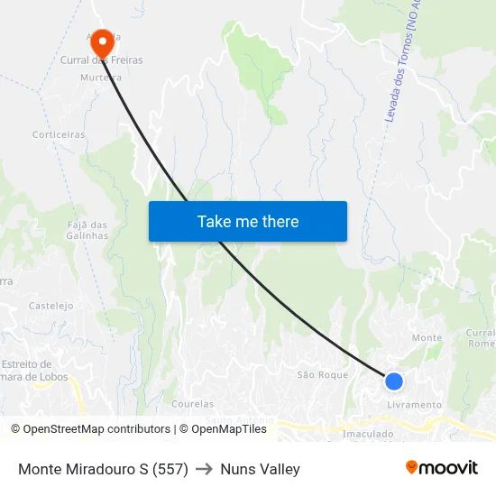 Monte  Miradouro  S (557) to Nuns Valley map