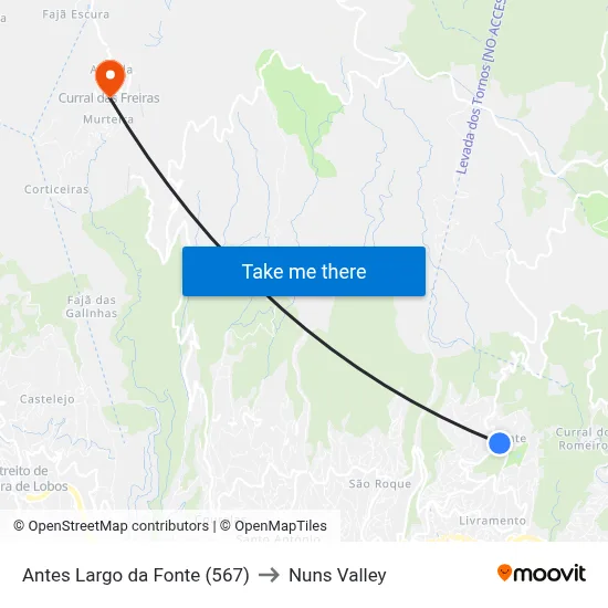 Antes Largo da Fonte (567) to Nuns Valley map