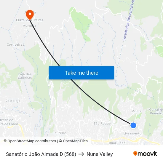 Sanatório João Almada  D (568) to Nuns Valley map