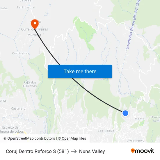 Coruj Dentro  Reforço  S (581) to Nuns Valley map