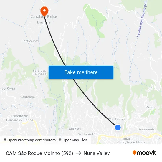 CAM São Roque  Moinho (592) to Nuns Valley map