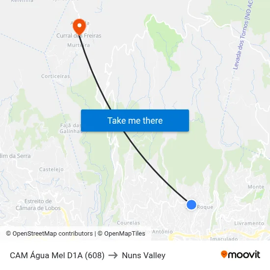 CAM Água Mel  D1A (608) to Nuns Valley map