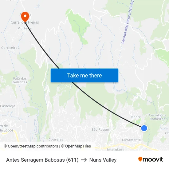Antes Serragem  Babosas (611) to Nuns Valley map