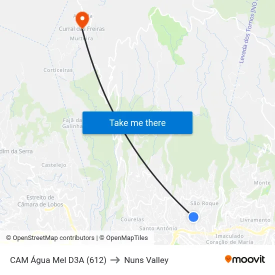 CAM Água Mel  D3A (612) to Nuns Valley map