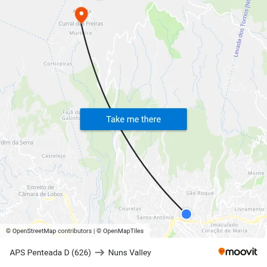 APS Penteada  D (626) to Nuns Valley map