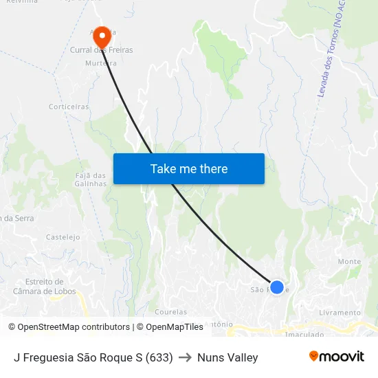 J Freguesia São Roque  S (633) to Nuns Valley map