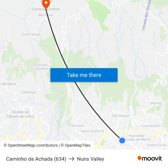 Caminho da Achada (634) to Nuns Valley map