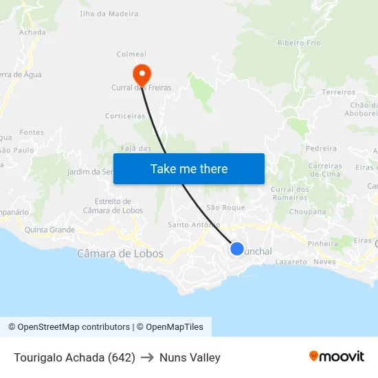 Tourigalo  Achada (642) to Nuns Valley map