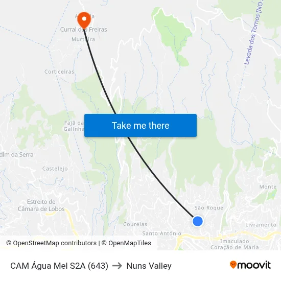 CAM Água Mel  S2A (643) to Nuns Valley map
