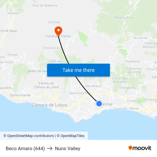 Beco Amaro (644) to Nuns Valley map