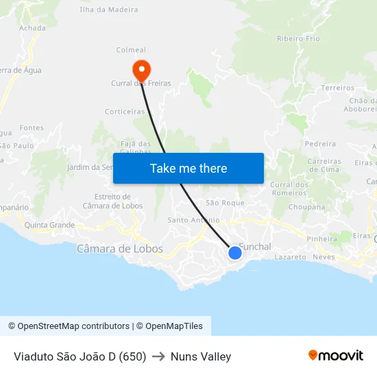 Viaduto São João  D (650) to Nuns Valley map