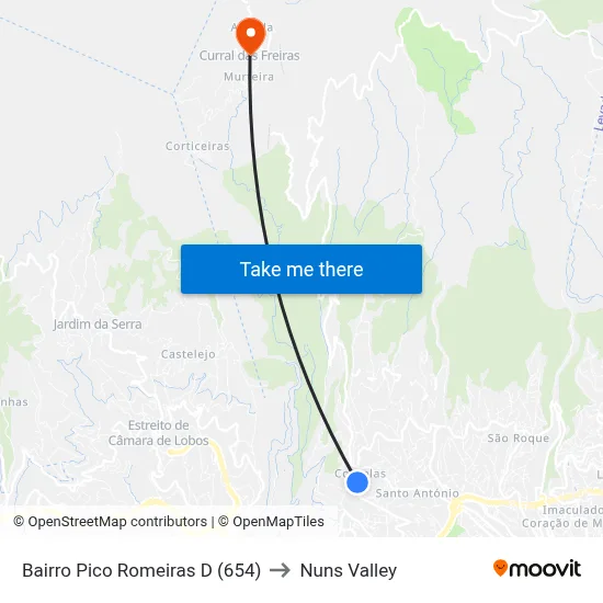 Bairro Pico Romeiras  D (654) to Nuns Valley map