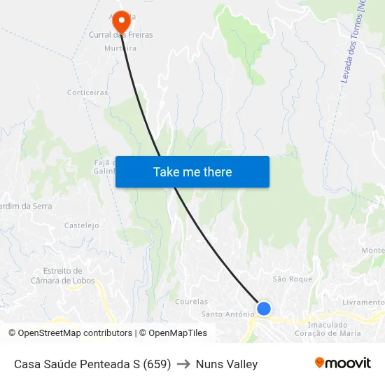 Casa Saúde Penteada  S (659) to Nuns Valley map