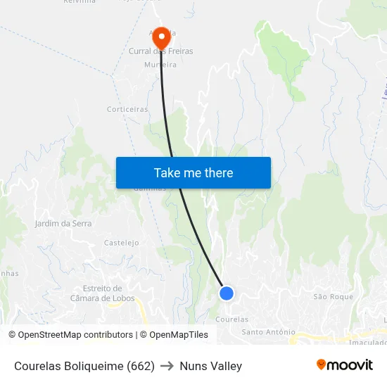 Courelas  Boliqueime (662) to Nuns Valley map