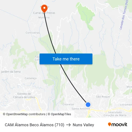 CAM Álamos  Beco Álamos (710) to Nuns Valley map