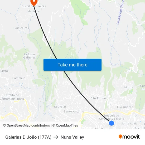 Galerias D João (177A) to Nuns Valley map