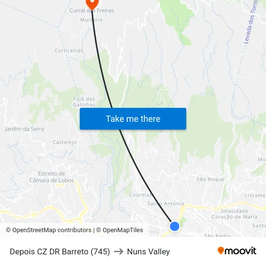 Depois CZ DR Barreto (745) to Nuns Valley map