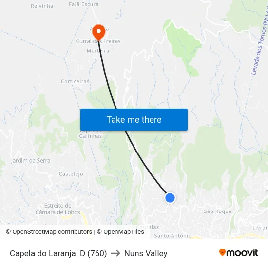 Capela do Laranjal  D (760) to Nuns Valley map
