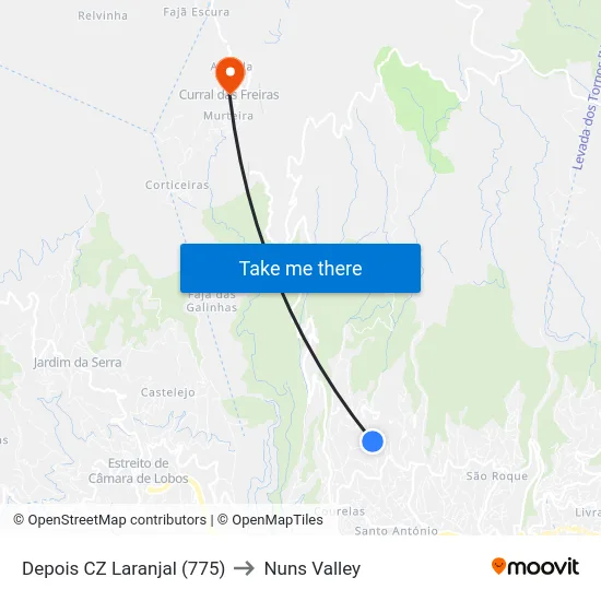 Depois CZ Laranjal (775) to Nuns Valley map