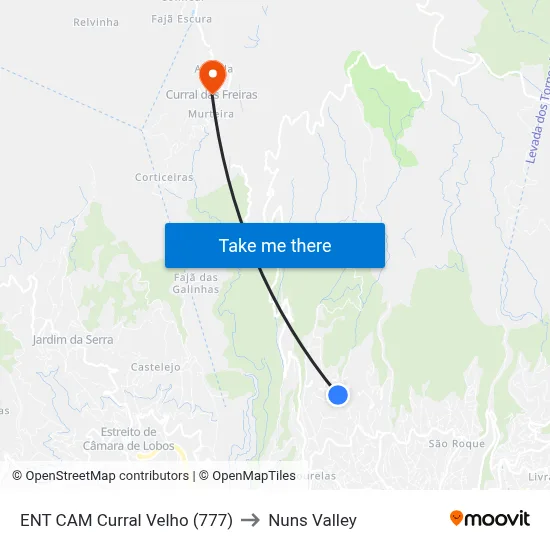 ENT CAM Curral Velho (777) to Nuns Valley map